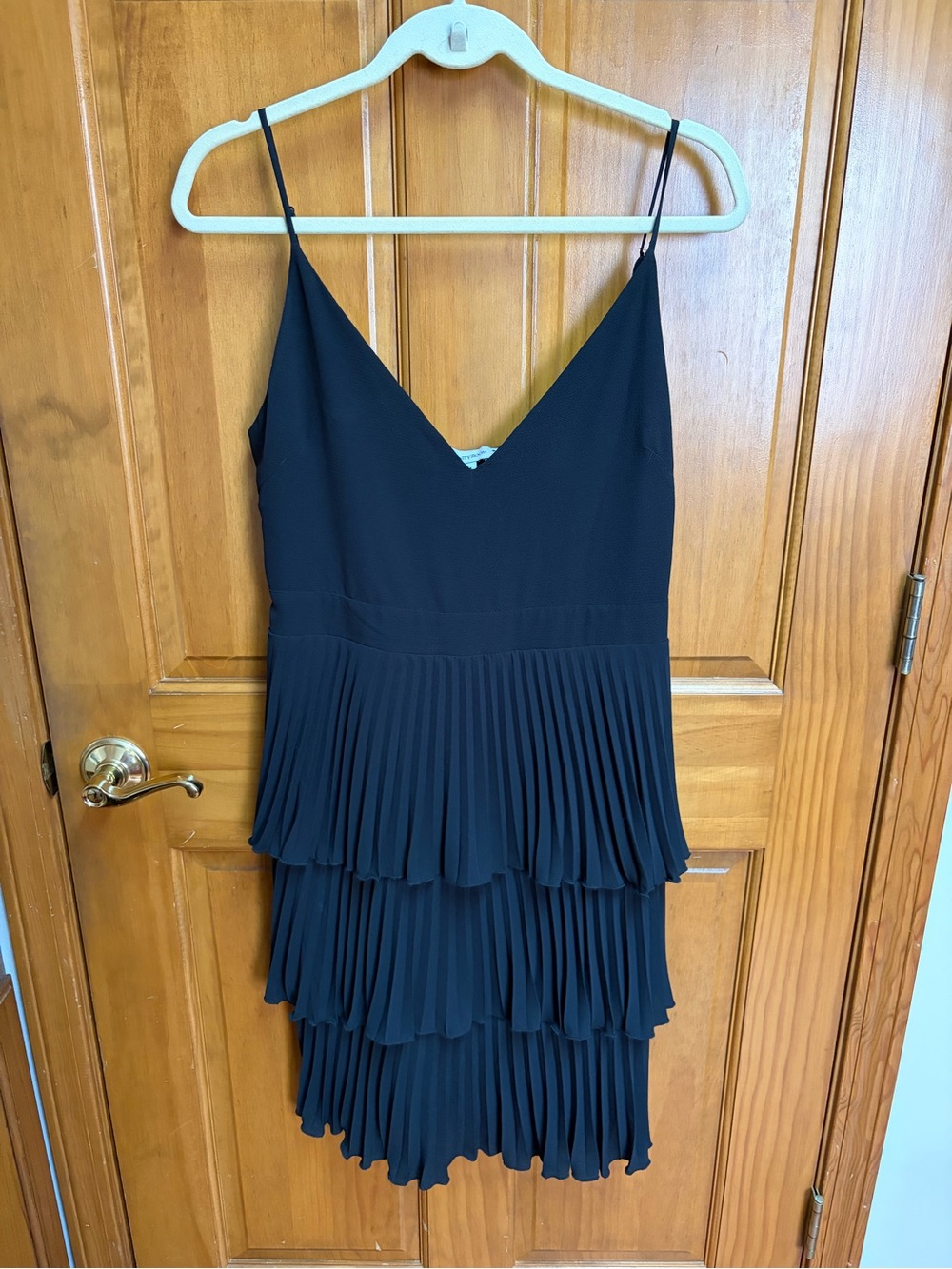 The Vanity Room Black Pleated Tiered Slip Dress